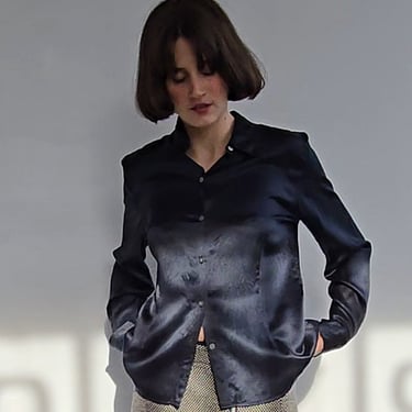 Black Silk Satin Blouse (L)