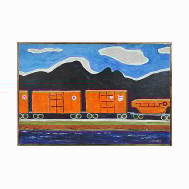 Lucille R. Keeler Acrylic Painting on Canvas Train Vintage 