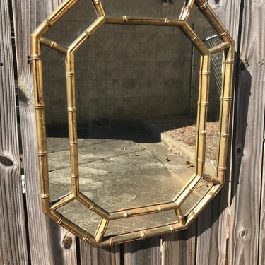 Vintage faux bamboo octagonal mirror 