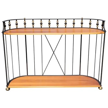 Unique French Directoire Style Ebonized Iron and Brass Walnut Console Table
