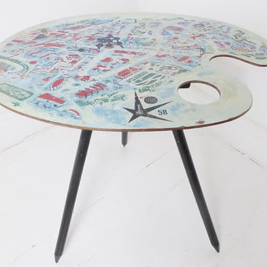 Vintage & Rare Brussels 1958 World Expo Souvenir Side Pallet Table By Lucien De Roeck For Bois Manu 