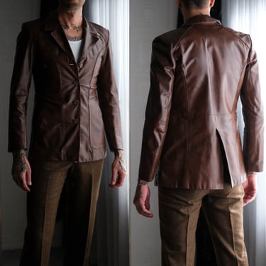 Vintage 70s WILSONS Antique Cognac Leather Four Button Blazer Styled Jacket | 100% Genuine Leather | 1970s Designer Tailored Mens Jacket 