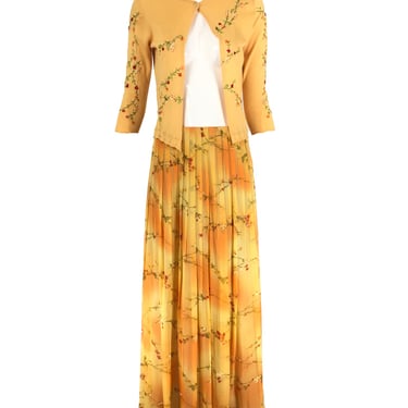 Oscar de la Renta 2pc Embroidered Cashmere Sweater &amp; Printed Silk Maxi Skirt