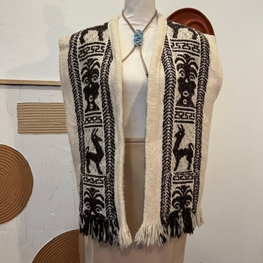 Vintage Handmade 70s Wool Alpaca Open Style Oversized Vest - Large 