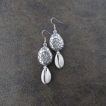 Mid century modern silver cowrie shell earrings white 