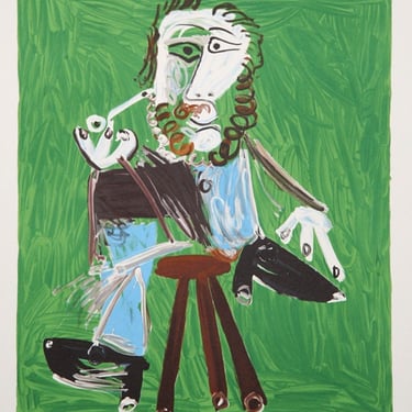 Homme a la Pipe Assise sur un Tabouret, Pablo Picasso (After), Marina Picasso Estate Lithograph Collection 