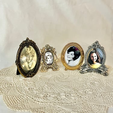 Miniature Frames, Ornate Metal, Ovals, Set of 4, Instant Collection, Hollywood Regency Vintage 