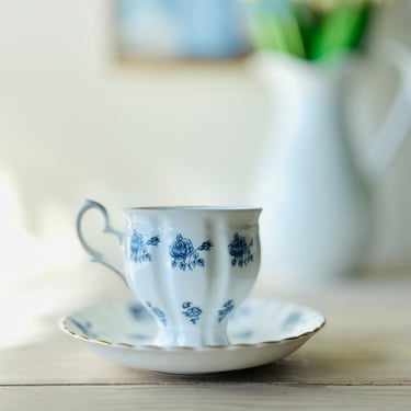Collectible Crown Staffordshire Blue Rose Fine Bone China Teacup and Saucer 