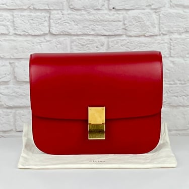 CELINE Box Calfskin Small Classic Box Flap Bag Red