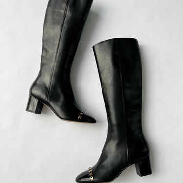 Ferragamo Black Leather Knee High Boots - 35.5