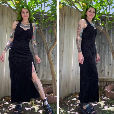 Vintage 1990’s Black Velvet Halter Dress 