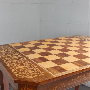 midcentury Italian marquetry chess table