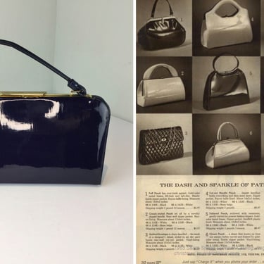 Completing Her Look - Vintage 1950s 1960s Navy Blue Faux Leather Vinyl Handbag Purse 