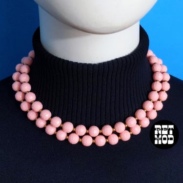 Pretty in Pink Vintage 60s Pastel Pink Faceted Beaded 2-Strand Necklace 