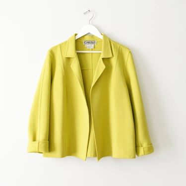 vintage angora wool jacket, 90s chartreuse yellow coat 