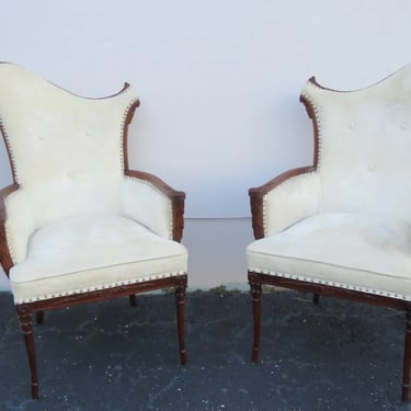 Mahogany Hand Carved Fireplace Living Bed Room Side Chairs a Pair 5176