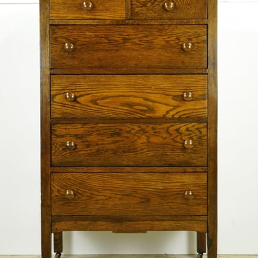 Restored Vintage Oak Bedroom Highboy Dresser on Casters