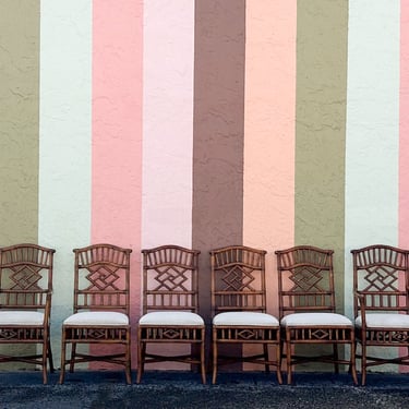 Set of Six Fretwork Rattan Dining Chairs