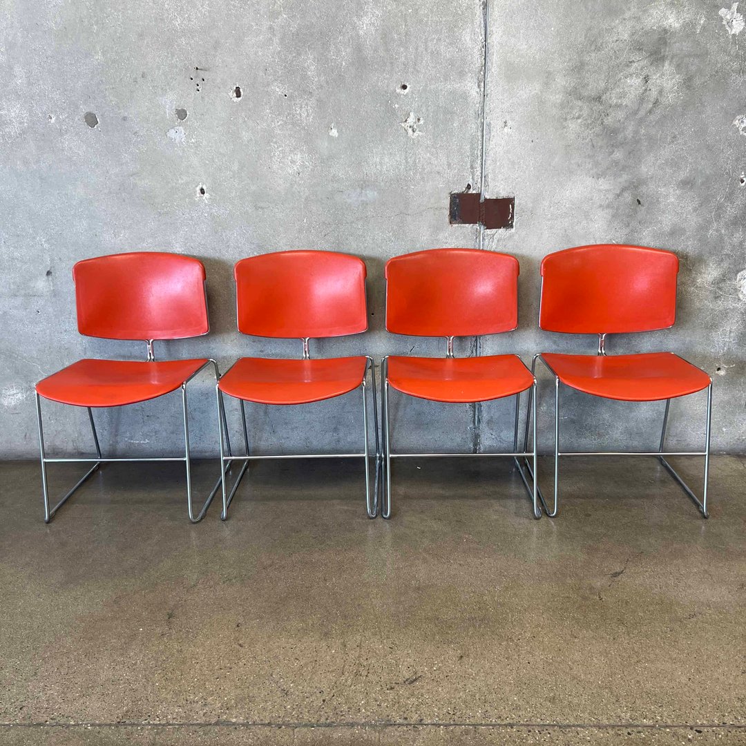 Set of Four 1980s Steelcase Max-Stacker Orange Plastic & Chrome ...