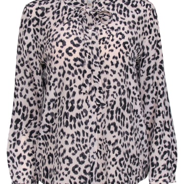 Joie - Ivory &amp; Black Leopard Print Silk Shirt w/ Neck Tie Sz S