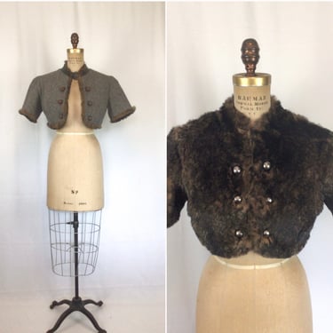 Vintage 50s jacket | Vintage brown tweed reversible short jacket | 1950s fur wool bolero coat 