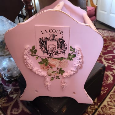 VINTAGE Inspired Pink Magazine Rack Repurposed for Shabby Chic Decor Cottage Style Pink Magazine Organizer Crafted from Recycled Materials 