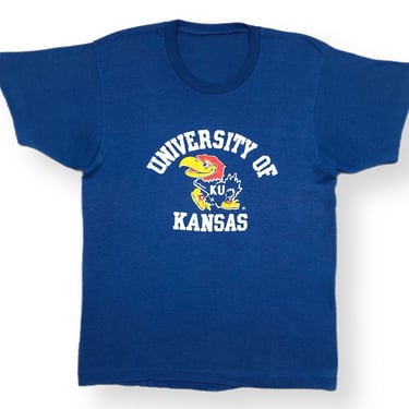 Vintage 80s/90s University of Kansas Jayhawks Collegiate Graphic T-Shirt Size Large 