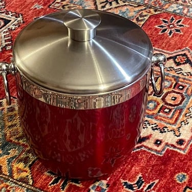 Limited Edition Oggi Ruby Red Ice Bucket | Double Wall Stainless Steel with Drain | Modern Barware | Dual Handle Design 