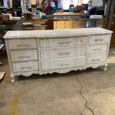 French Provincial Style 9-Drawer Dresser with Blue Trim