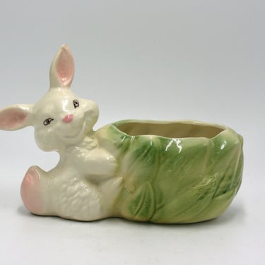 vintage bunny with cabbage planter 