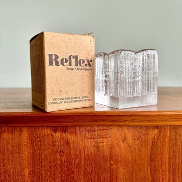 Vintage Swedish glass ice block candleholder / Reflex by Christer Sjögren for Lindshammar Sweden 