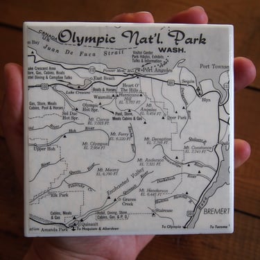 1971 Olympic National Park Map Coaster. Olympic Mountains Gift. Pacific Northwest Décor. Hiking Gift. Port Angeles Map. Washington State. 