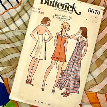 Vintage Sewing Pattern, Halter Dress, Mini Maxi, Complete with Instructions, Butterick 6670 