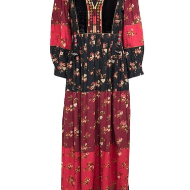 Ulla Johnson - Red, Black, & Beige Floral Print Patchwork Maxi Dress Sz 4