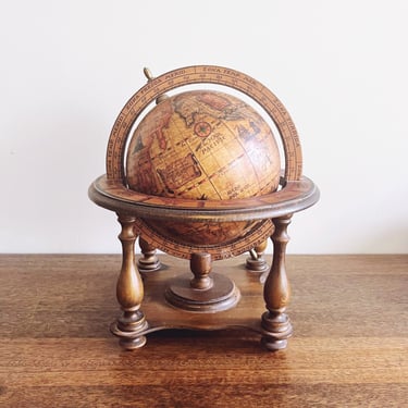 Vintage Olde World Globe with Wooden Zodiac Stand - Made in Italy 