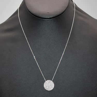 80's sterling pave crystals affixed disc pendant, 925 silver clear faceted glass icy geometric necklace 