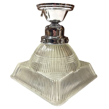 Stepped Holophane Square Pendant Chrome Ceiling Light 