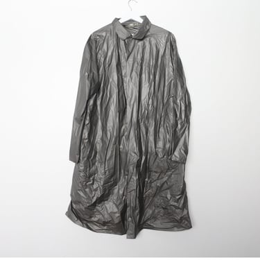 Vintage Gray glossy vinyl rain jacket rain cover vintage long peter pan collar --- size small 