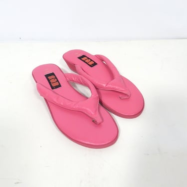 Vintage 80s Pink Puffy Leather Flip Flops Made In Brazil Size 8 