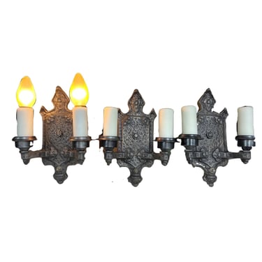 Three Hammered Spanish Revival or Craftsman Wall Sconces Restored #2443 