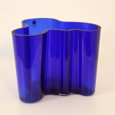 Vintage Alvar Aalto for Iittala Finland Cobalt Blue Glass Candleholder 