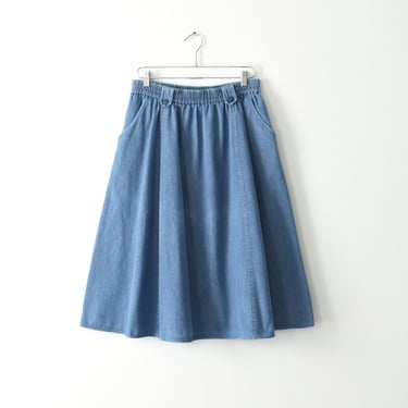 vintage full denim midi skirt, jean skirt with elastic waist 