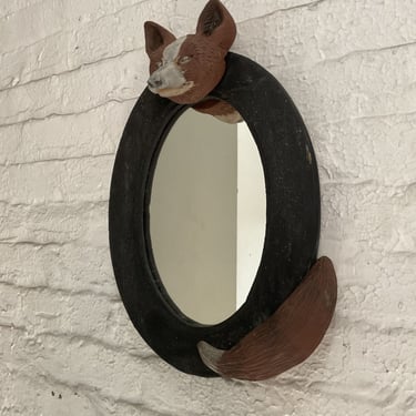 Carved Wood Fox Mirror