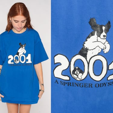 Springer Spaniel T Shirt 2001 A Springer Odyssey 00s Dog Tshirt Purple Y2K Animal Vintage Graphic Tee Fruit of the loom Extra Large xl 