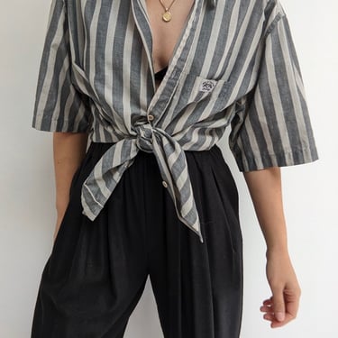 Distressed Vintage Woven Striped Button Down