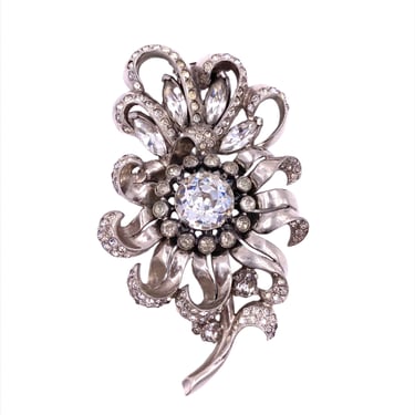 Vintage Eisenberg Large Flower Crystal Brooch 