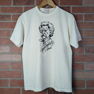 Vintage 00s Y2k Mark Twain School ORIGINAL Portrait Illustration Tee - Medium 