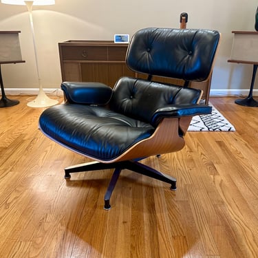 Vintage Herman Miller Eames Lounge Chair Walnut Black Leather - Free Shipping 