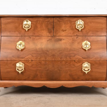 Baker Furniture Dutch Louis XV Burled Walnut Bombay Chest or Commode, Newly Refinished