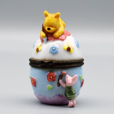 90's Classic Pooh & Piglet Easter egg trinket box, Disney Midwest of Cannon Falls porcelain ring box 
